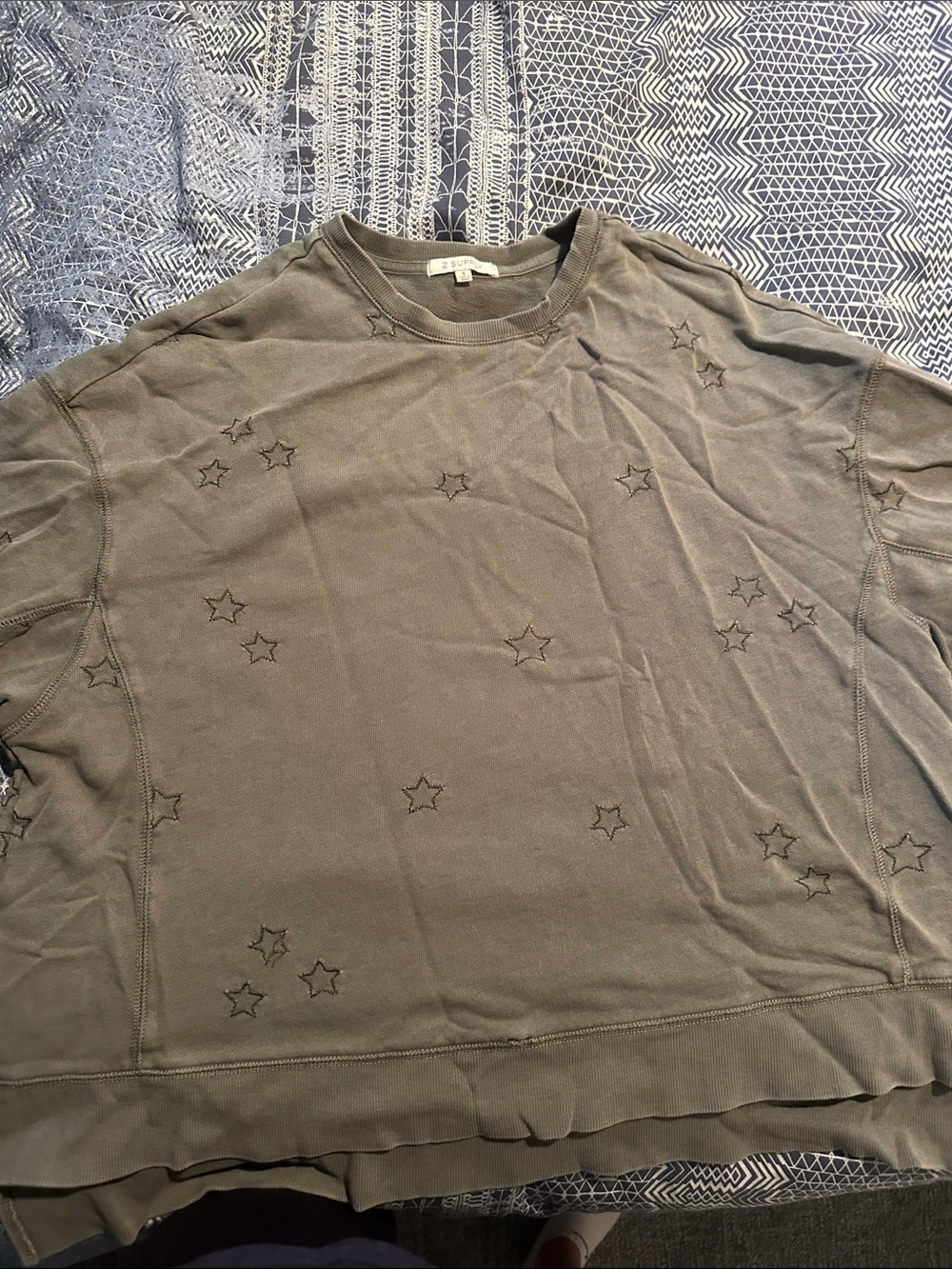 Women's army green Star-Embroidered Crewneck sweatshirt
